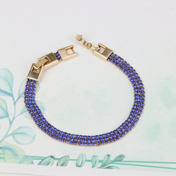 "Rose Gold Wide Bracelet with Blue Stones, XPBL0785 - Picture 5 of 12
